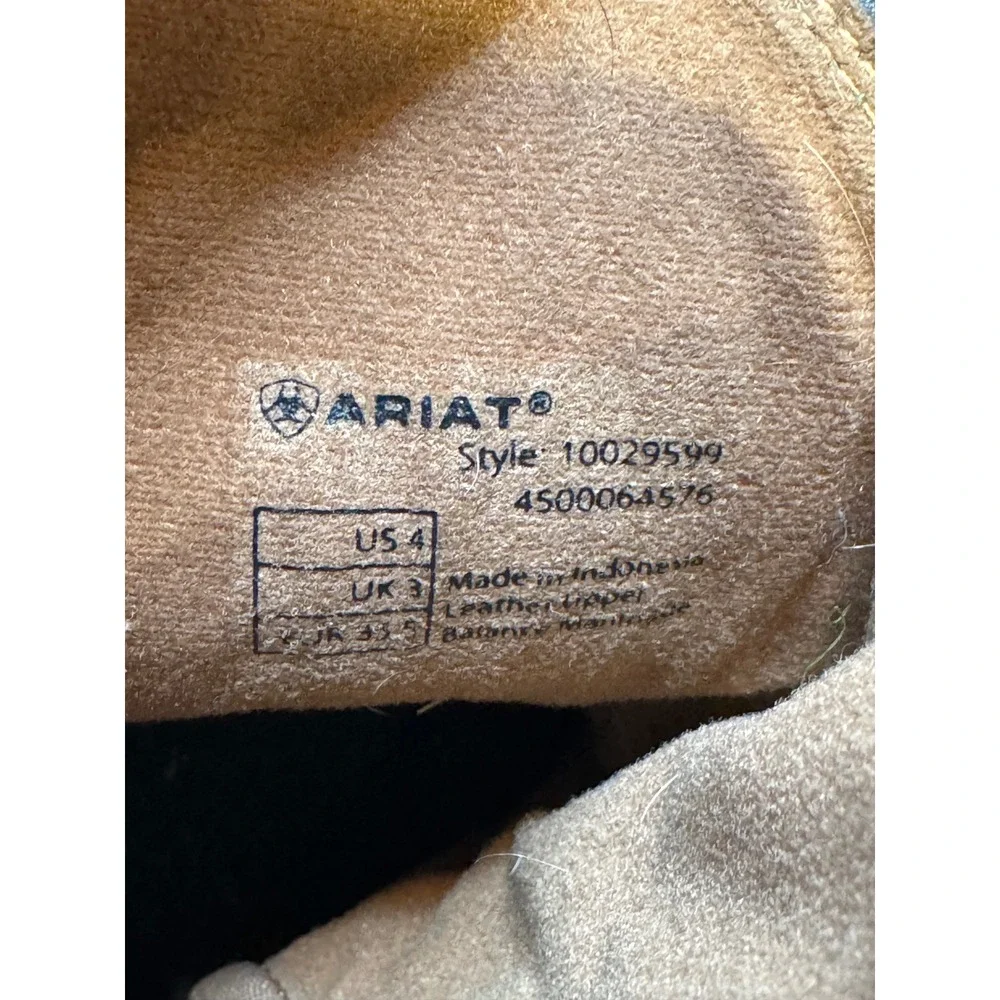 Ariat Kids Square‎ Toe Western Cowboy Boots Brown Green Stitching Pull-On size 4